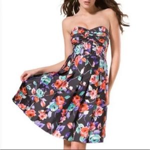 EXPRESS 100% silk black floral belted dress